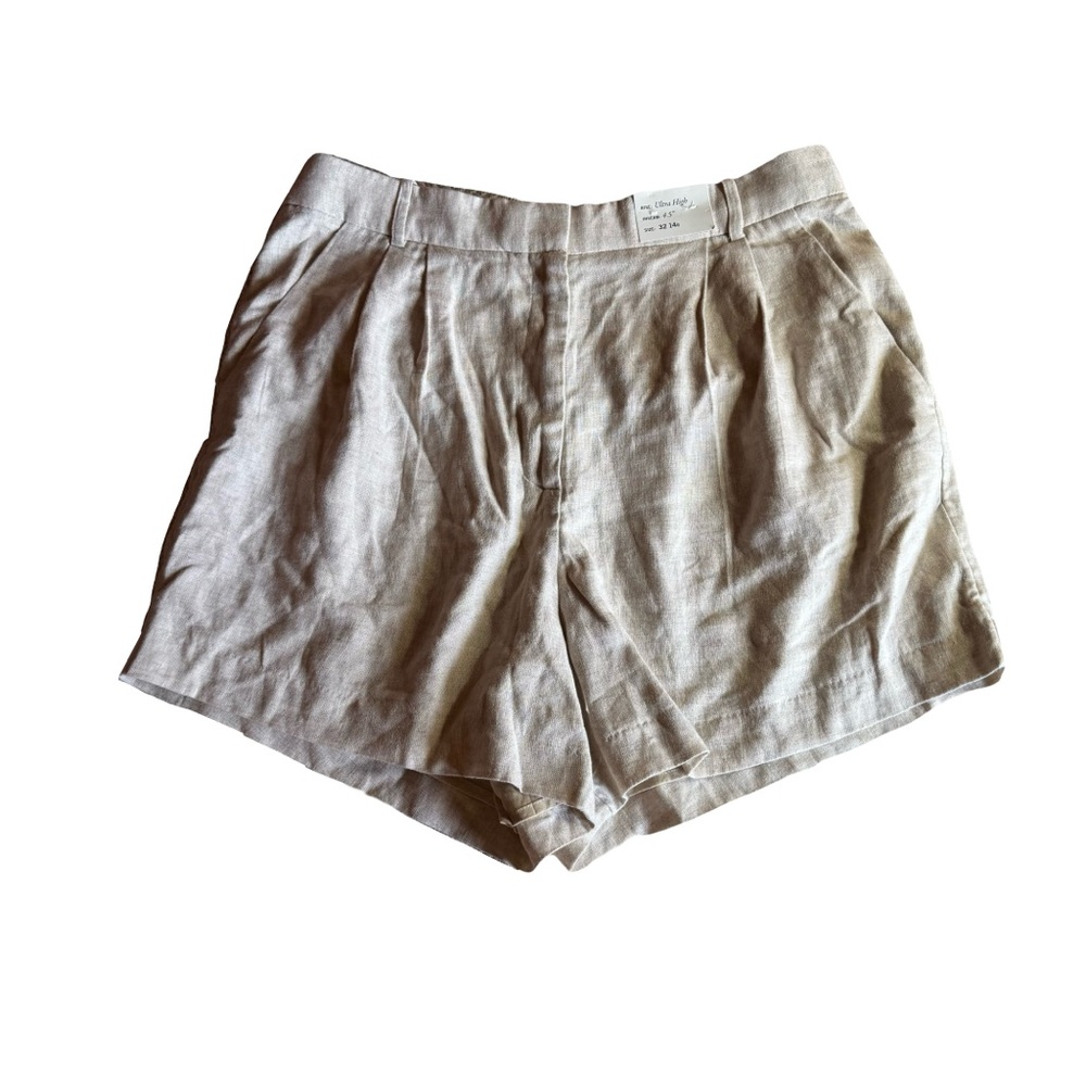 NWT‎ Women's Abercrombie & Fitch Linen Blend High Rise Shorts, Beige, Size 14